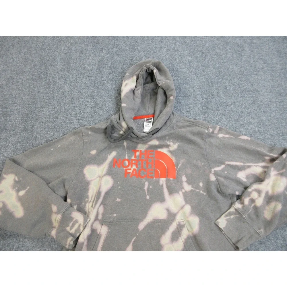The North Face Hoodie Mens Medium Gray Bleach Dye Fleece Pullover Sweatshirt